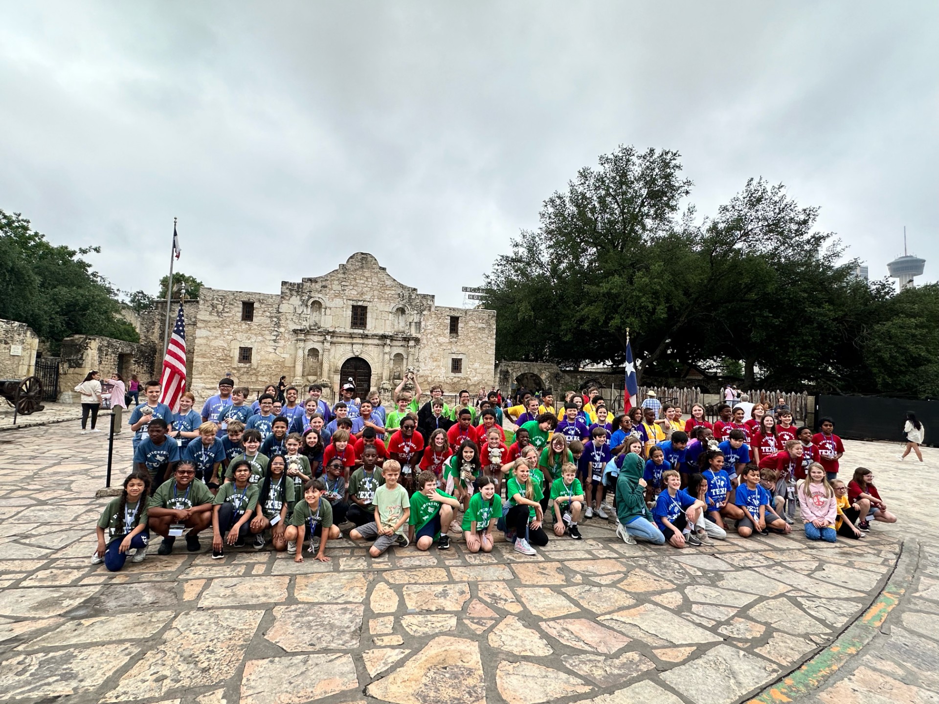 Woodland Springs fourth-graders pose in front of The Alamo.